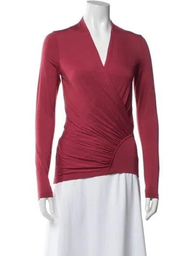 Pre-owned Max Mara V-neck Long Sleeve Top In Red