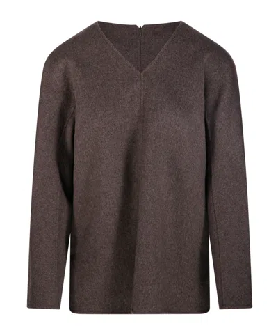 Max Mara 's  V-neck Long-sleeved Blouse In Brown