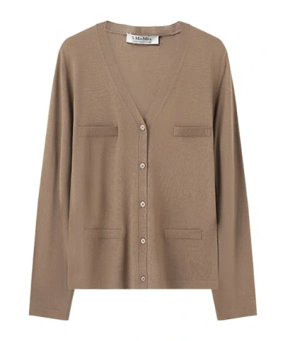 Max Mara V-neck Long-sleeved Sweater In Brown