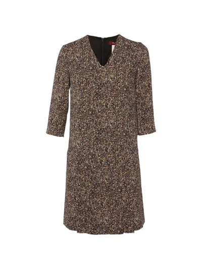 Pre-owned Max Mara V-neck Midi Dress In Brown