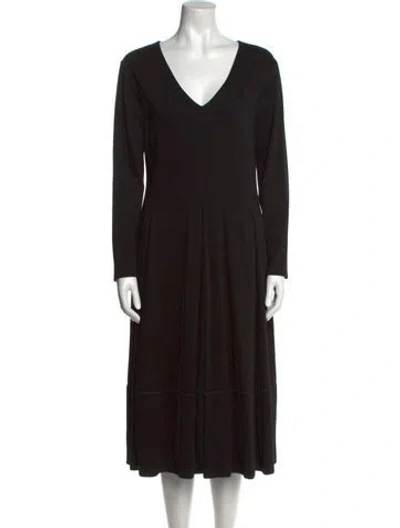 Pre-owned Max Mara V-neck Midi Length Dress In Black
