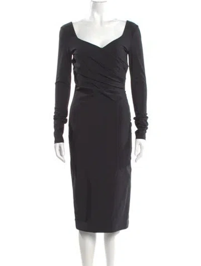 Pre-owned Max Mara V-neck Midi Length Dress In Black