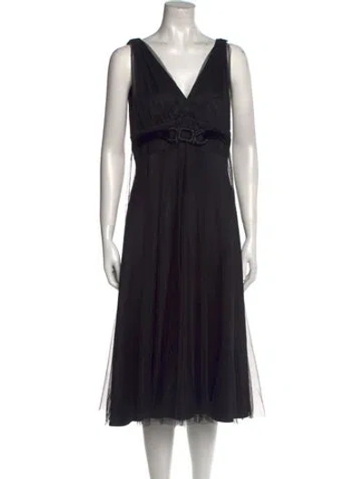Pre-owned Max Mara V-neck Midi Length Dress In Black