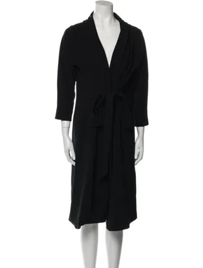 Pre-owned Max Mara V-neck Midi Length Dress In Black