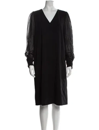 Pre-owned Max Mara V-neck Midi Length Dress In Black