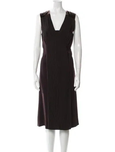 Pre-owned Max Mara V-neck Midi Length Dress In Black