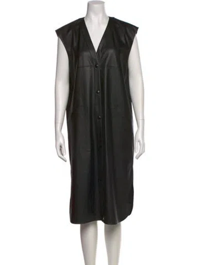 Pre-owned Max Mara V-neck Midi Length Dress In Black