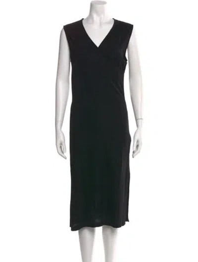 Pre-owned Max Mara V-neck Midi Length Dress In Black