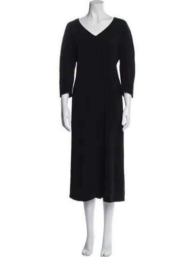 Pre-owned Max Mara V-neck Midi Length Dress In Black