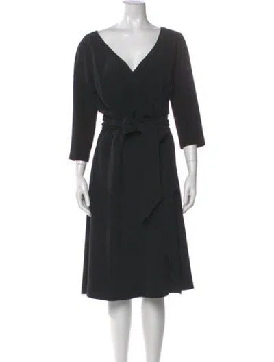 Pre-owned Max Mara V-neck Midi Length Dress In Black