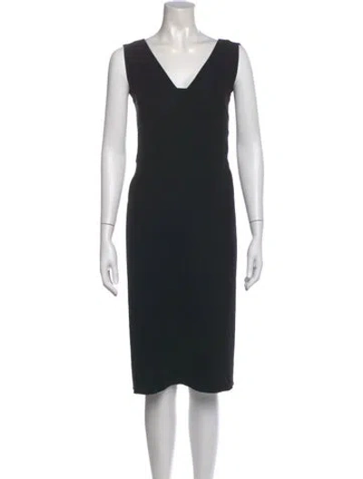 Pre-owned Max Mara V-neck Midi Length Dress In Black