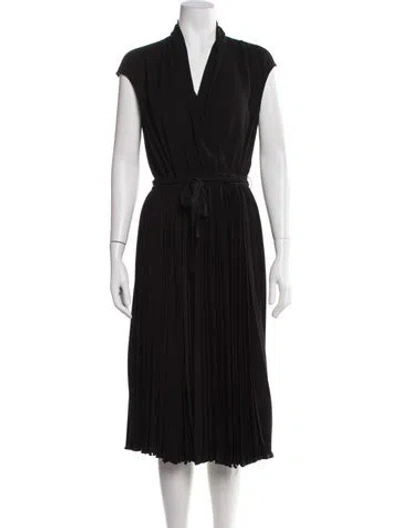 Pre-owned Max Mara V-neck Midi Length Dress In Black