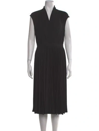 Pre-owned Max Mara V-neck Midi Length Dress In Black