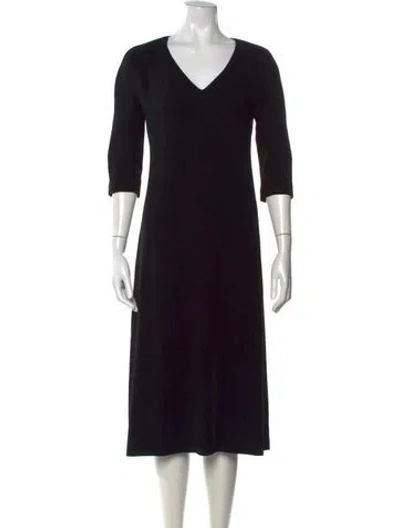 Pre-owned Max Mara V-neck Midi Length Dress In Black
