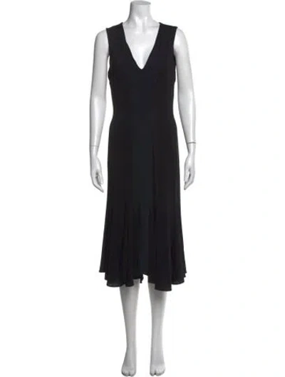 Pre-owned Max Mara V-neck Midi Length Dress In Black
