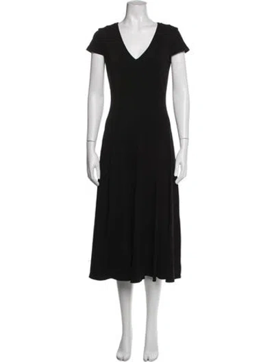 Pre-owned Max Mara V-neck Midi Length Dress In Black