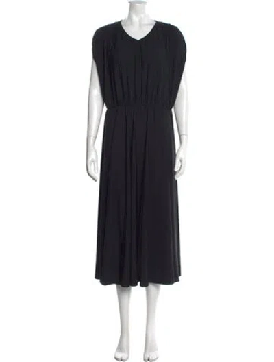 Pre-owned Max Mara V-neck Midi Length Dress In Black