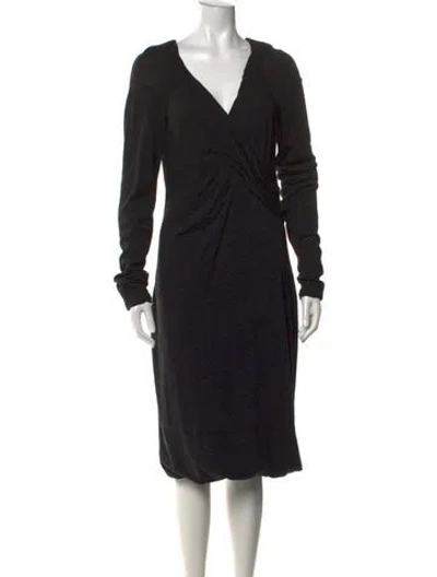 Pre-owned Max Mara V-neck Midi Length Dress In Black