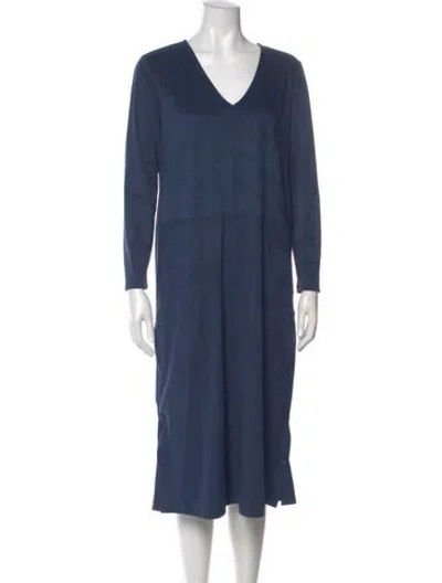 Pre-owned Max Mara V-neck Midi Length Dress In Blue