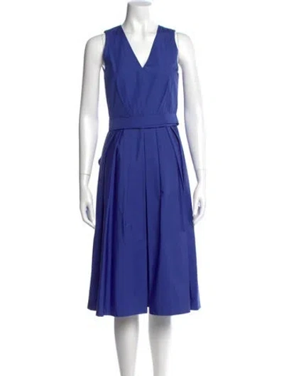 Pre-owned Max Mara V-neck Midi Length Dress In Blue