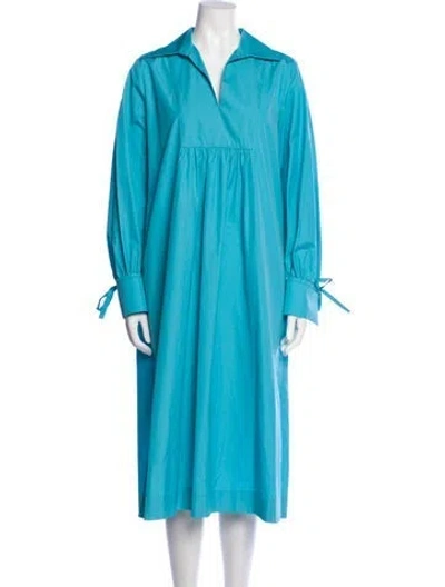 Pre-owned Max Mara V-neck Midi Length Dress In Blue