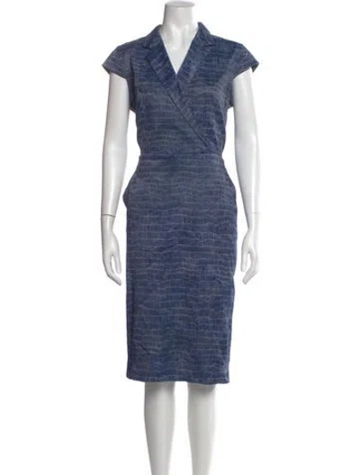 Pre-owned Max Mara V-neck Midi Length Dress In Blue