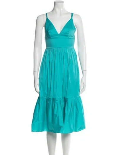 Pre-owned Max Mara V-neck Midi Length Dress In Blue