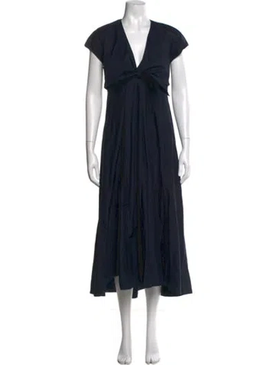 Pre-owned Max Mara V-neck Midi Length Dress In Blue