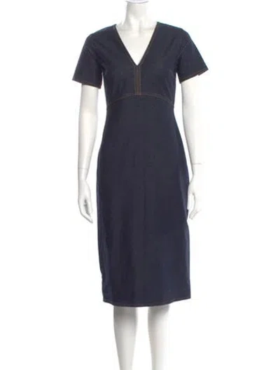 Pre-owned Max Mara V-neck Midi Length Dress In Blue