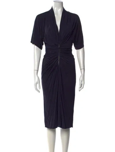 Pre-owned Max Mara V-neck Midi Length Dress In Blue