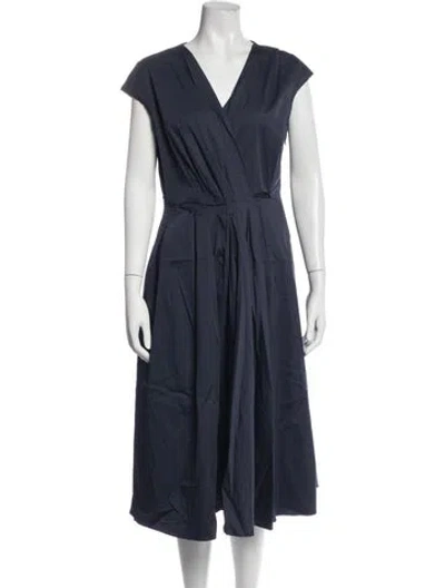 Pre-owned Max Mara V-neck Midi Length Dress In Blue
