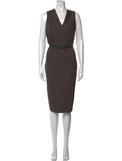 Pre-owned Max Mara V-neck Midi Length Dress In Brown