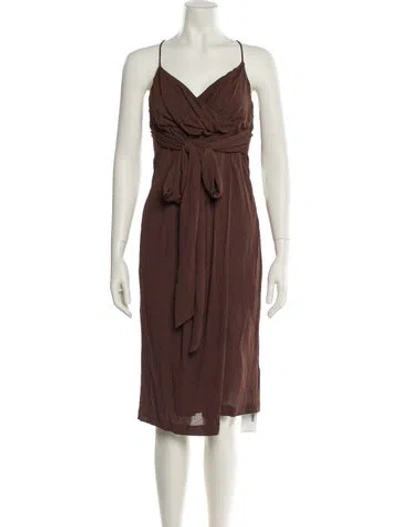Pre-owned Max Mara V-neck Midi Length Dress In Brown