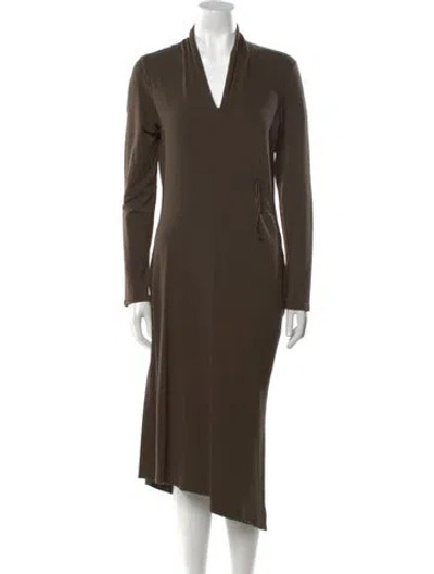 Pre-owned Max Mara V-neck Midi Length Dress In Brown