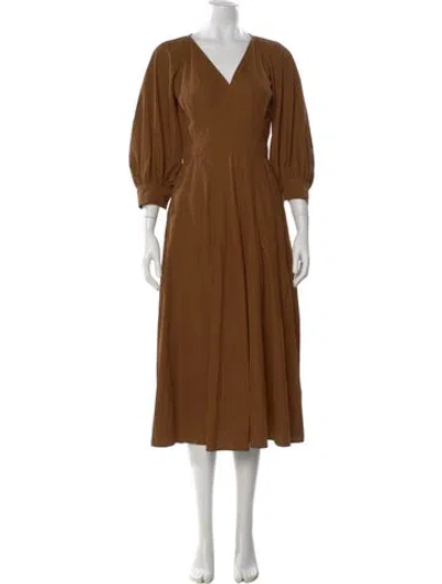 Pre-owned Max Mara V-neck Midi Length Dress In Brown