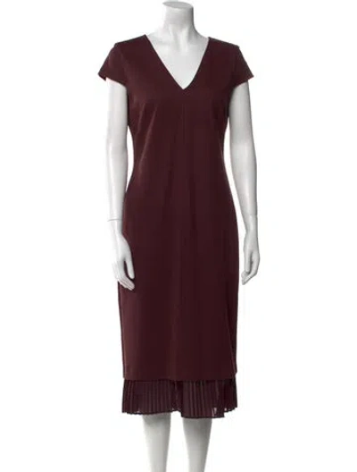Pre-owned Max Mara V-neck Midi Length Dress In Burgundy