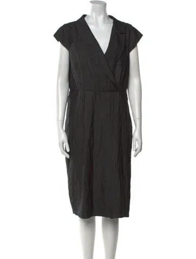 Pre-owned Max Mara V-neck Midi Length Dress In Gray