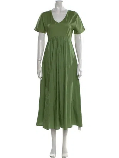 Pre-owned Max Mara V-neck Midi Length Dress In Green
