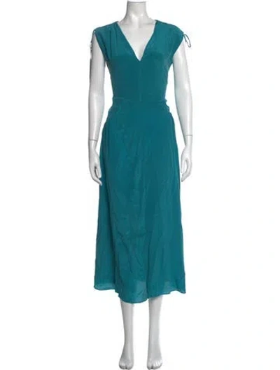 Pre-owned Max Mara V-neck Midi Length Dress In Green