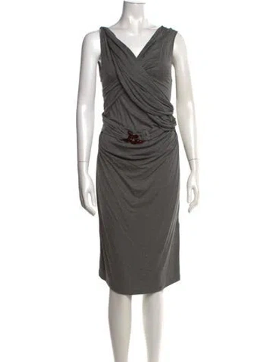 Pre-owned Max Mara V-neck Midi Length Dress In Grey