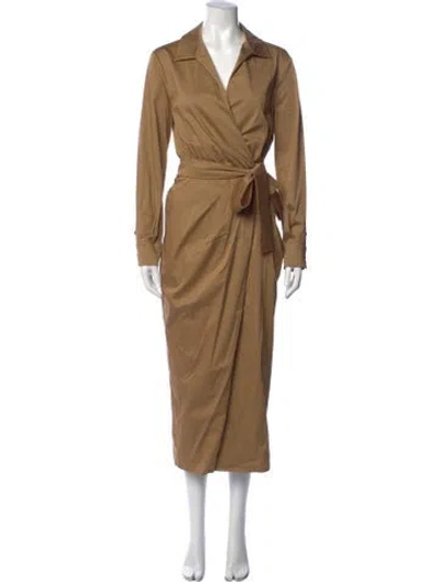 Pre-owned Max Mara V-neck Midi Length Dress In Neutrals