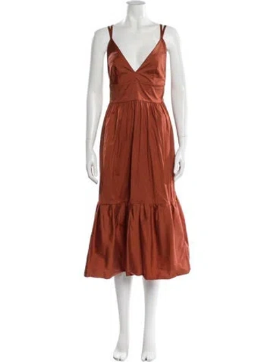 Pre-owned Max Mara V-neck Midi Length Dress In Orange