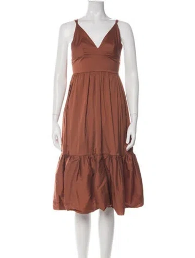 Pre-owned Max Mara V-neck Midi Length Dress In Orange