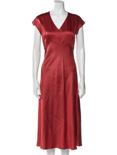 Pre-owned Max Mara V-neck Midi Length Dress In Red