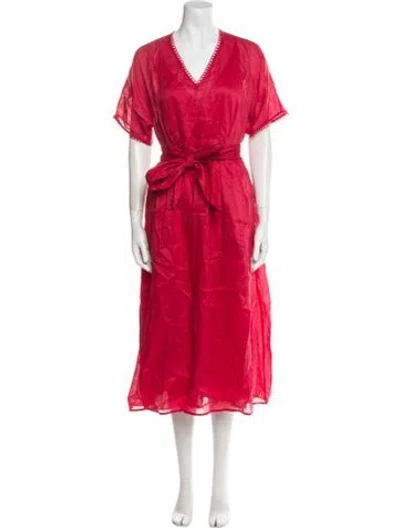 Pre-owned Max Mara V-neck Midi Length Dress In Red