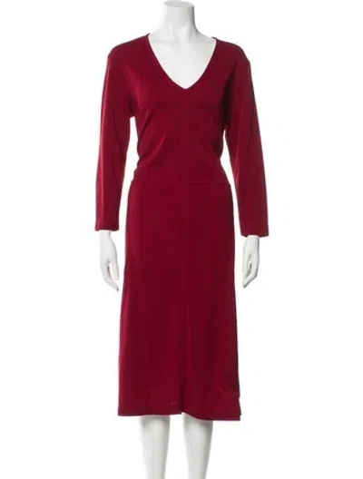 Pre-owned Max Mara V-neck Midi Length Dress In Red