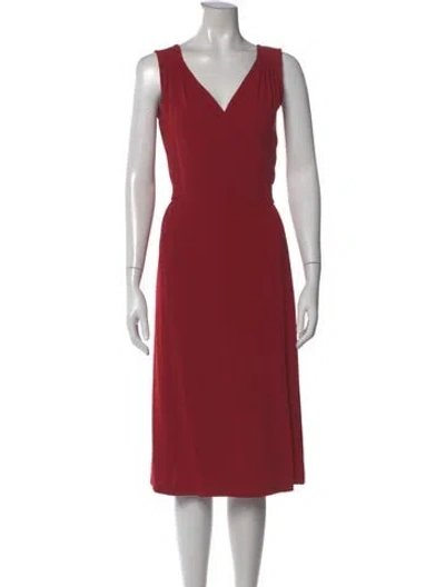 Pre-owned Max Mara V-neck Midi Length Dress In Red