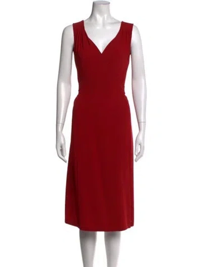 Pre-owned Max Mara V-neck Midi Length Dress In Red