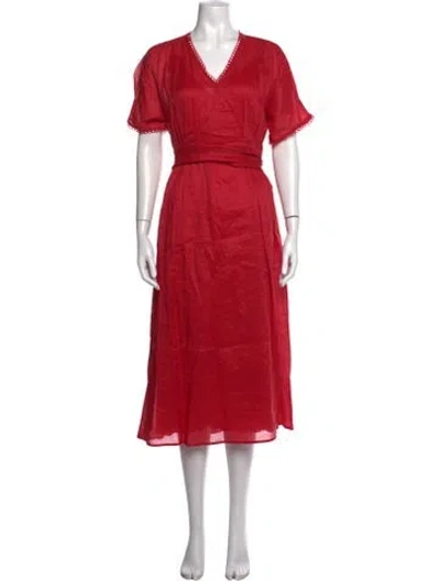 Pre-owned Max Mara V-neck Midi Length Dress In Red