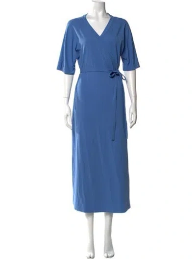 Pre-owned Max Mara V-neck Midi Length Dress W/ Tags In Blue